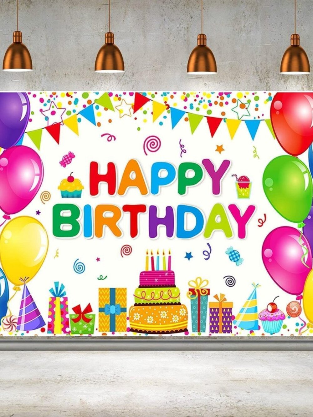 Happy Birthday Party Decorations Colorful Birthday Banner Backdrop Large Rainbow